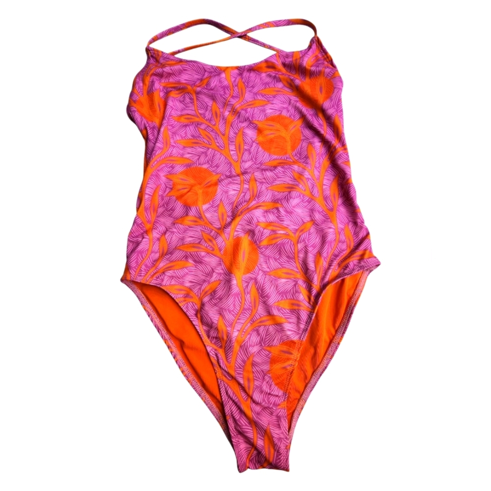 LIBERTY & JUSTICE NWT Purple and Orange Floral Swimsuit. M (8-10)